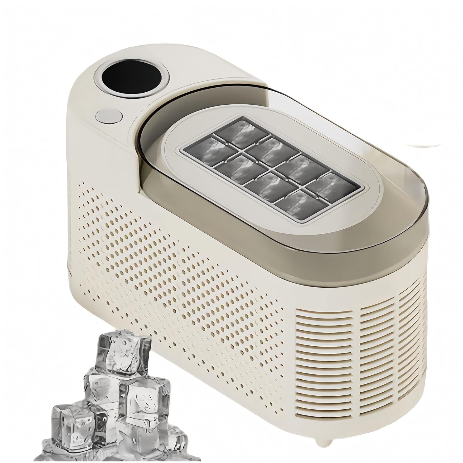 Portable Countertop Ice Maker Machine with Ice Tongs, 8 Cubes in 10 Mins, Compact Mini Ice Maker for Home/Camping/Office Bar/Party/Car with DC 12V Adapter (Cream white)